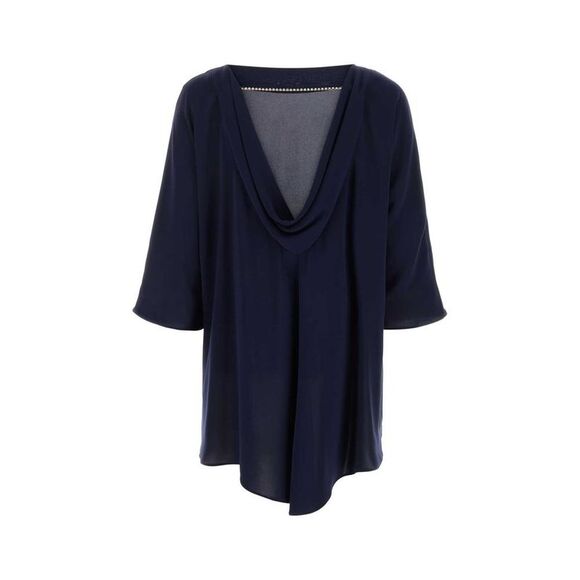 MAX MARA Silk Blend Boat Neck Top Women BLUE T-Shirts & Tops